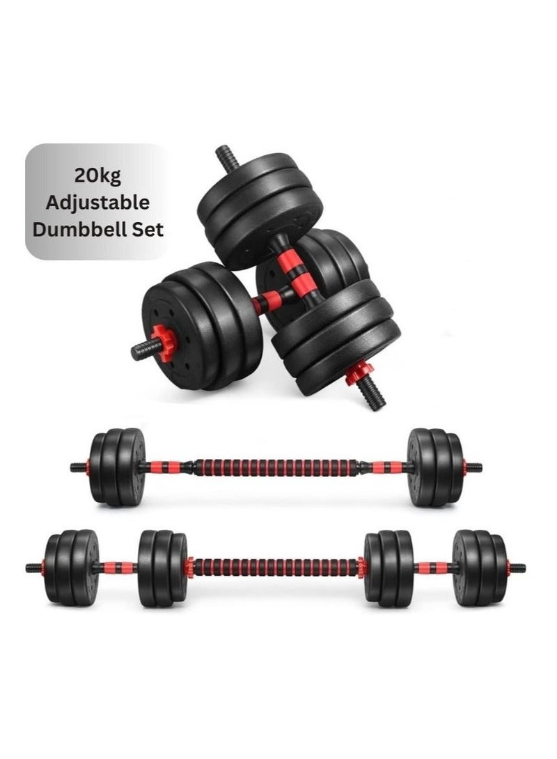 DEXO مجموعة دمبل قابلة للتعديل 20 كجم مع أقفال دوارة، مقبض غير قابل للانزلاق، مجموعة تحويل باربل لتدريب القوة في المنزل - Image 1